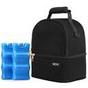 NCVI Breastmilk Cooler Bag with 2 Ice Pack, Breast Pump Bag with Cooler Fits 6 Bottles, Double Layer Breast Milk Baby Bottle Cooler Bag, for Travel, Nursing Mom Daycare, Work, Picnic (Black)