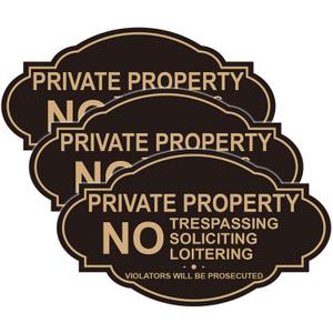 No Trespassing No Soliciting Signs for Home, Private Property 3 Pack 7x4 Inch Black Vinyl Stickers Outdoor, Soslina Waterproof Weatherproof Security Warning Signs for Fence Gate Door Yard