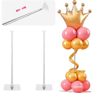 Metal Balloon Stands for Table, Adjustable Height 15.75 Inch to 33 Inc Reusable Table Balloon Stand Kit for Tabletop Centerpiece Party Decorations (2 Pack)