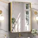 Keonjinn 24"x32" Gold Medicine Cabinet Mirror, Stainless Steel Framed