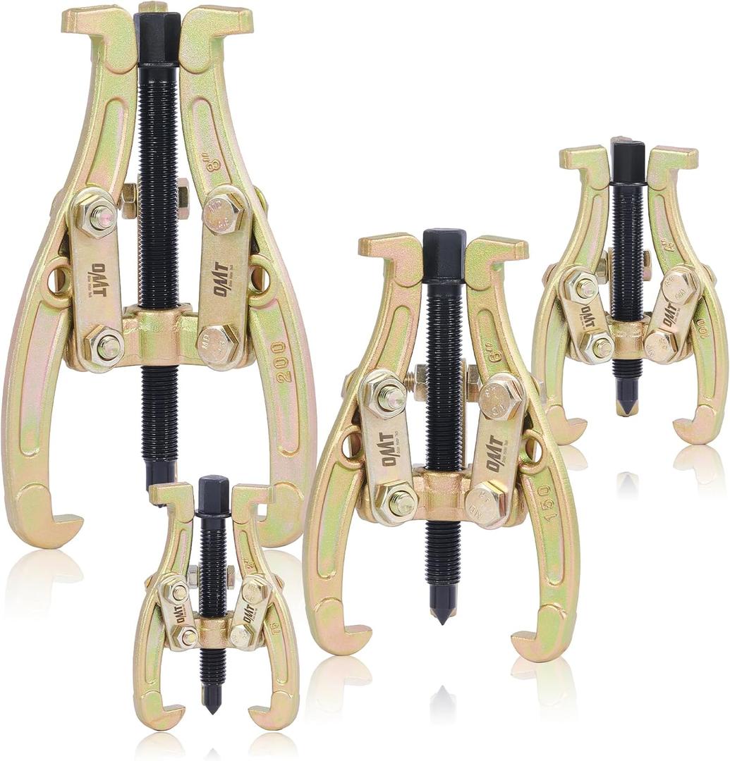 Orion Motor Tech Gear Puller Set, 3" 4" 6" 8" 3 Jaw Puller Kit for Pulley Gear Bearing Flywheel Removal, Heavy Duty Pulley Puller with Reversible Jaws 4 pcs Bearing Puller Tool Kit (gold)
