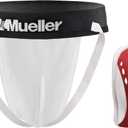 MUELLER Sports Medicine Teen Boy's Athletic Supporter with Flex Shield Cup, Youth Jockstrap for Sports, White Underwear/Red Cup, Large