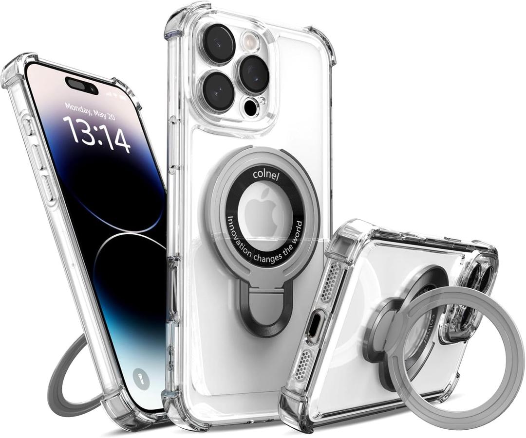 For iPhone 14 Pro Max Case with Strong Magnetic Ring Stand, Military-Grade Shockproof, 4 Airbag Corners Protective, Fit for MagSafe, Kickstand Phone Case for iPhone 14 Pro Max - Clear