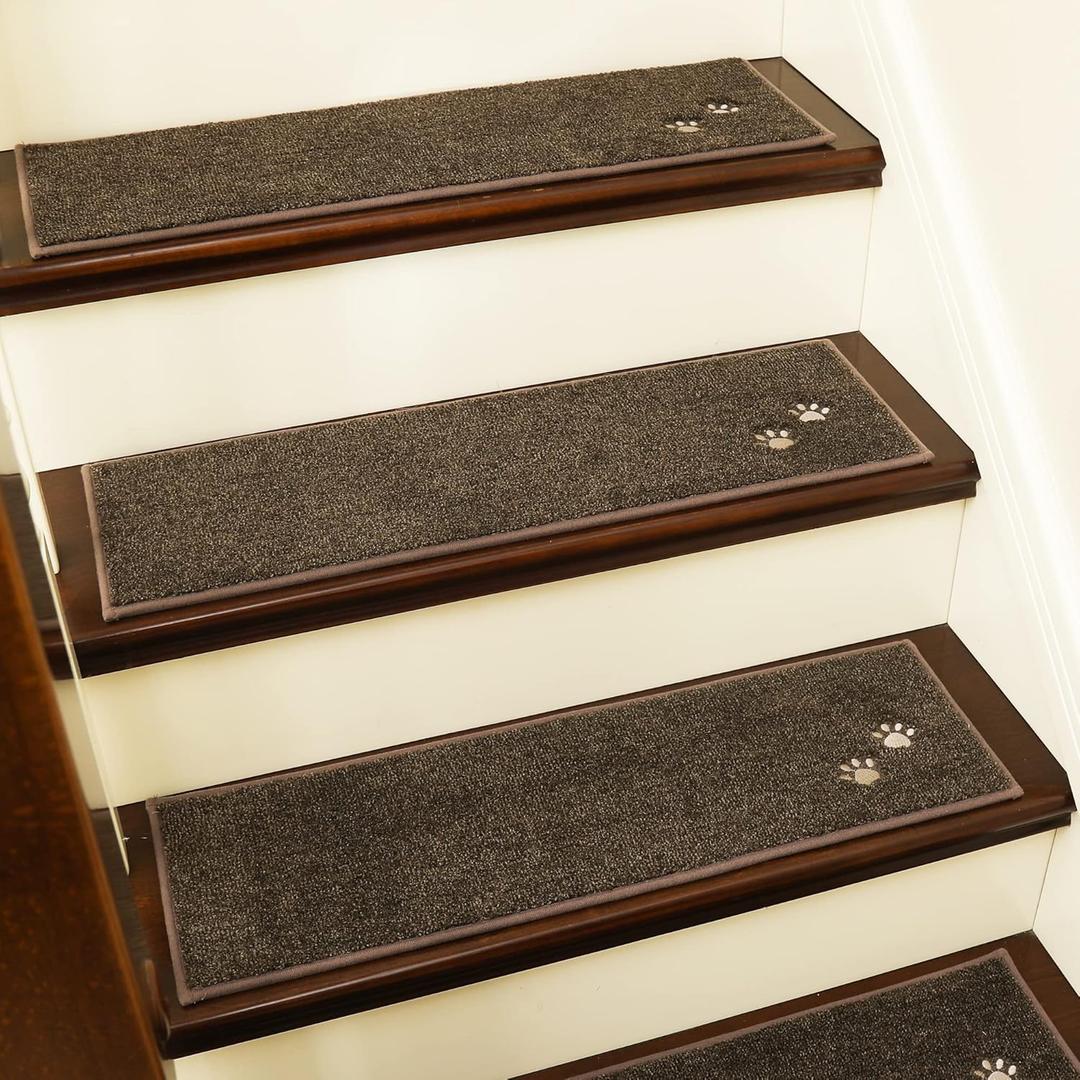 BEQHAUSE Stair Treads for Wooden Steps 28inX9in, Non Slip Carpet Stair Treads Indoor Stair Runners Machine Washable, Soft Stair Rugs Mat Surface Polyester TPE Backing, 4pcs, Brown