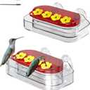 Window Hummingbird Feeder for Outdoors, 4 Bee-Proof Feeding Ports, Leak-Proof 10 oz Nectar Reservoir, Built-in Ant Moat, Strong Suction Cups for Up-Close Bird Watching, Easy to Clean (2 Pack)