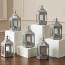 VELA LANTERNS 6pc Mini Small 4.5 Inch Metal Moroccan Lanterns Decorative Candle Tealight Holders for Centerpieces, Ramadan, Home Decor, Weddings, Silver