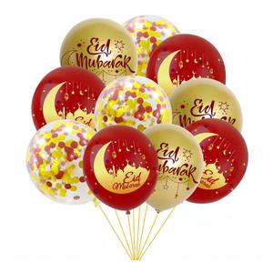 50Pcs Ramadan Mubarak Balloons/Eid Mubarak Decor/Red+Gold Confetti Balloon 12inch/Muslim Festive Latex Balloon Set/Islamic Happy Eid Al-fitr/Ramadan Decorations for Home