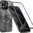 for iPhone 15 ProMax Case,Magnetic Tempered Glass Double-Sided Phone Case,Full Body Shockproof Frosted PC Cover Metal Bumper Compatible with MagSafe Case for iPhone 15 Pro Max-Titanium Black