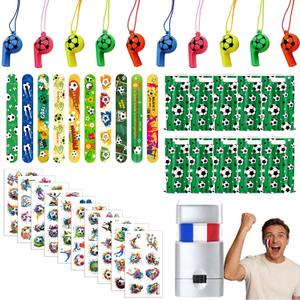 2 x LAHAND 41Pcs Soccer Party Favors,Soccer Goodie Bags Stuffers with Tattoos Stickers Patriotic Fan Facial Paint Sport Whistles Slap Bracelets for Soccer Party Supplies