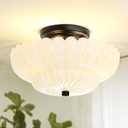 Semi Flush Mount Ceiling Light Fixture Vinatge Black Ceiling Lights Mid Century Modern Milk White Glass Close to Ceiling Lighting Fixtures for Bedroom Hallway Foyer Bathroom Kitchen Laundry Room