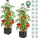 2Pcs Raised Garden Bed Tomato Planter Box with Trellis, 57 Inch Self-Watering Large Tomato Cage for Patio Garden Pots, Climbing Plants Cucumber Vine Vegetables Flowers Outdoor & Indoor
