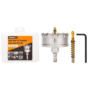 Hole Saw 3" (76mm) Heavy Duty Carbide with 2 Pilot Drill Bits - Metal Hole Cutter Cuts Stainless Steel, Iron, Copper, Brass, Plastic