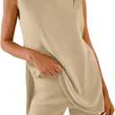 AGSEEM Women's 2 Piece Lounge Sets Summer Casual Sleeveless Outfits (Beige)