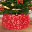 Red Sequin Christmas Tree Collar - 23.6 Inch Tree Skirt and Base Cover / Box - Holiday Tree Ring, Red
