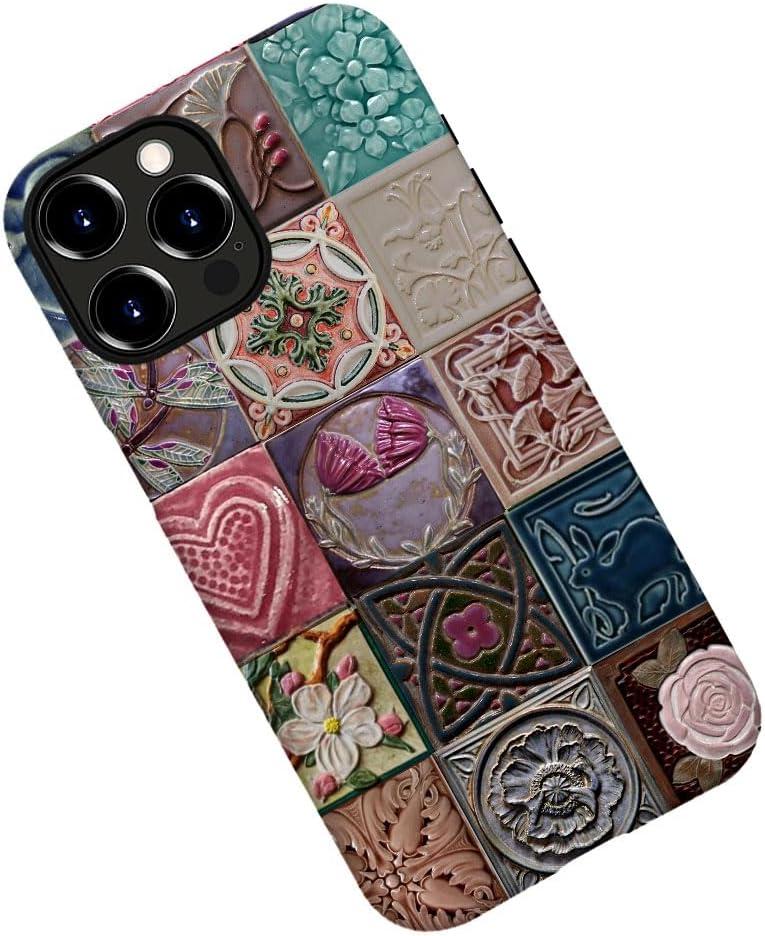 Case for iPhone 15 Pro,Hearts Roses Romantic Collage Tiles Phone Case Military-Grade Drop Protection Cover for Women Girl - Frosted
