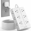 Surge Protector Power Strip - 12 Outlets(1850W/15A/14AWG) 6 USB Ports2 USB C, 6FT Flat Plug Extension Cord, Wall Mount Multi Plug Outlet Extender, ETL Listed for Home, Dorm Room