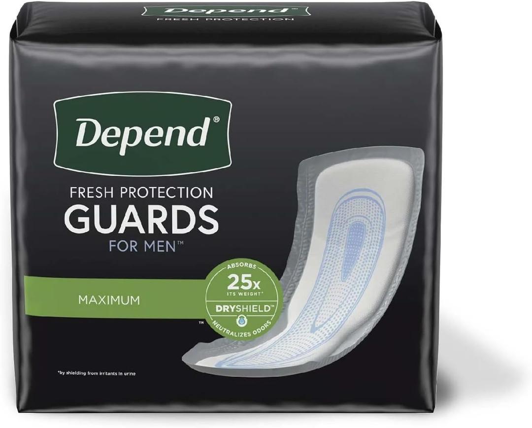 Depend Incontinence Guards for Men, Maximum Absorbency, 52 Count (2 Pack(52 Count))