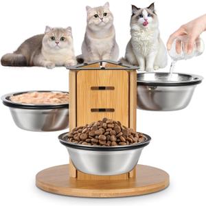 Elevated Cat Bowls with Stand,3 Adjustable Heights Raised Cat Dishes for Food and Water,Heavy Duty Base & 3-Side Design Pet Food & Water Bowls Set for Indoor Cats/Small Dogs