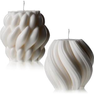 2 Pcs Decorative Pillar Candles Modern Aesthetic Knot Ball Swirl Candles Scented Soy Wax Ribbed Decor for Home Shelf Table Room Decor Christmas Holiday Housewarming Gift