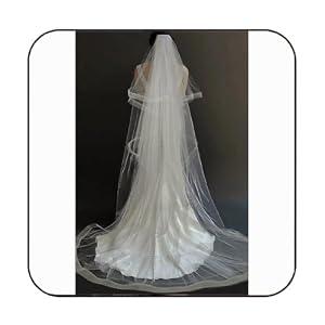 Latious Cathedral Wedding Veils White 2 Tier Ribbon Edge Long Bridal Tulle with Comb for Brides and Women (White)
