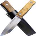 8.54"Birch wood handle Finnish traditional hunting knife - FullTang 60HRC High carbon steel Blade With cowhide scabbard