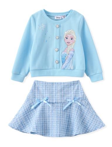 Disney Frozen Elsa Toddler Girl Outfits: Blue Long Sleeve Knit Top and Tweed Bowknot Skirt Set - Fall Winter Clothes for Birthday Party Holiday 5-6Y