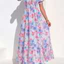 PRETTYGARDEN Women's Floral Boho Maxi Dresses Flowy Short Sleeve A Line Smocked Eyelet 2026 Summer Beach Vacation Clothes