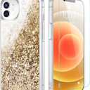 Caka Glitter Case for iPhone 12/12 Pro for Women Girls, Bling Sparkle Liquid Phone Cover with Screen Protector, Sparkly Girly Flowing Floating Moving Quicksand Accessories - Gold