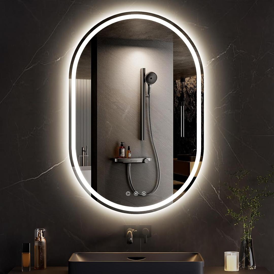 LED Mirror for Bathroom 24 x 36 Inch, Oval LED Bathroom Vanity Mirror with Lights, Anti-Fog, Dimmable, 3 Colors