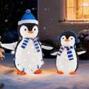 DUMOS 2-Piece Lighted Penguin Family Outdoor Christmas Decoration, Pop up Holiday Decor with 150 LED Lights for Yard, Garden, Storefront, White&Blue (3ft)
