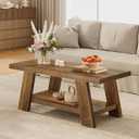 Tohomeor 47.24" Coffee Table for Living Room, Farmhouse Solid Wood Coffee Table with Storage, Rectangle Rustic Accent Center Table with for Home Apartment Office, Retro Brown