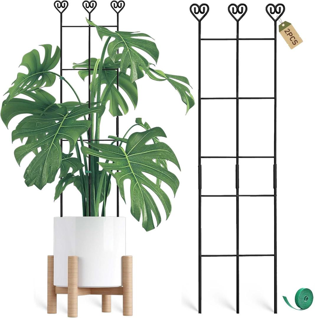 Coomin 2 Pack 32in Monstera Plant Support Stakes for Indoor Plants, Stackable Garden Trellis for Climbing Plants Outdoor, Metal Plant Climber Support for Pothos Philodendron Vine