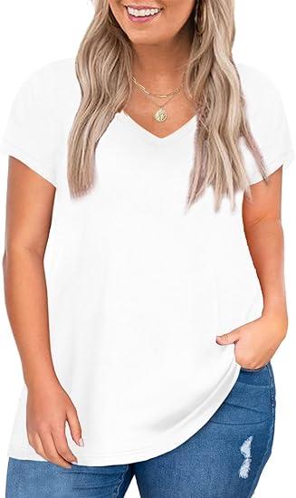 Elesomo Womens T Shirts Short/Long Sleeve Tshirts Casual Basic Tee Tops Outfits (Medium, White)