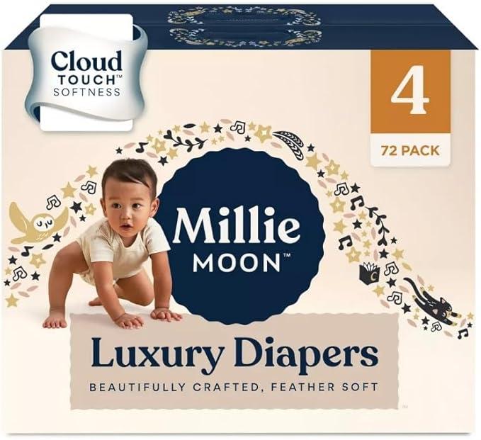 Millie Moon Luxury Diapers, 72 Piece, Humble and Kind 38 PC, Size 1-4 M