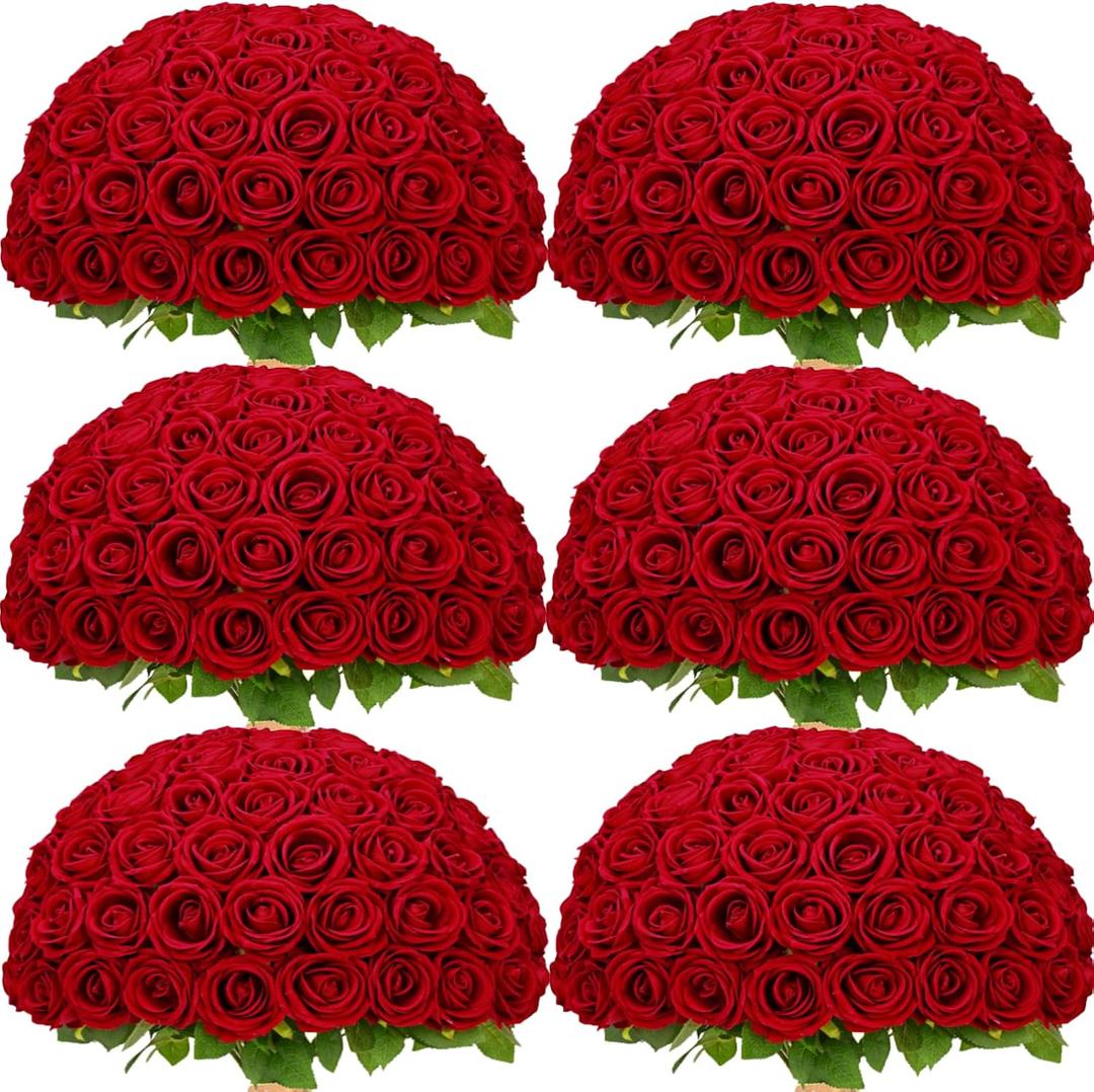 Waipfaru 200 Pcs Red Roses, Fake Roses Artificial Velet Flowers for Valentines Mothers Day Wedding Centerpieces Decor (Red)