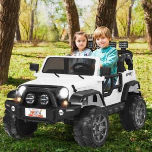 12V Kids Ride On Car 2 Seater Truck RC Electric Vehicles w/ Storage Room White
