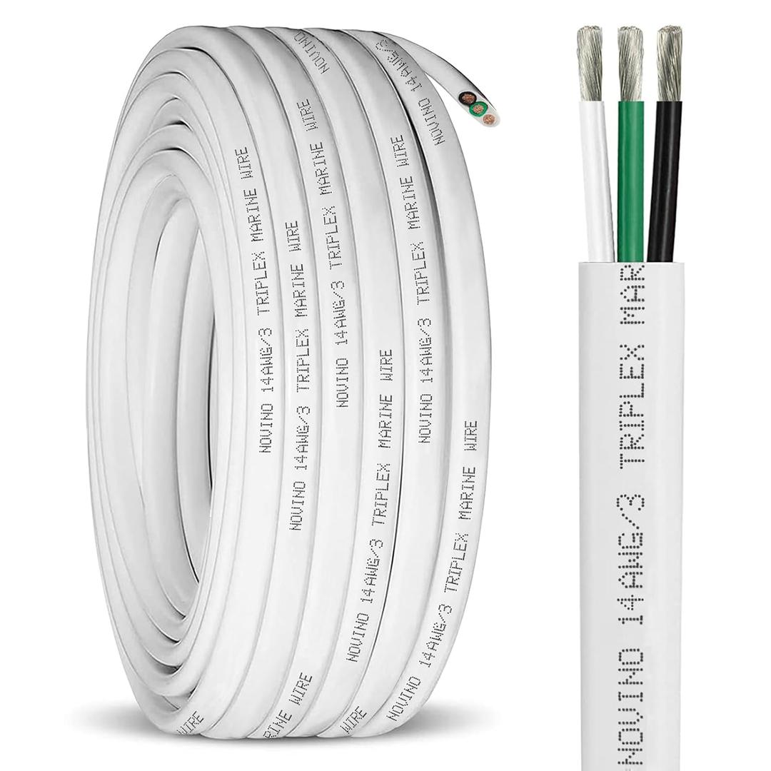 14/3 Marine Wire 14 Gauge Marine Grade Wire 14 AWG Triplex Tinned Copper Boat Cable,14 Gauge OFC Oxygen Free Copper Cable for Automotive RV Boat Speaker Solar Outdoor - 20ft