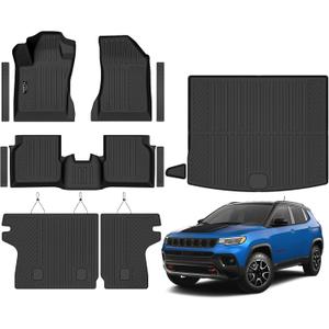 Floor Mats Custom Fit for Jeep Compass 2017-2025 2026 Trunk Mat with Backrest Mat All Weather TPE Rubber Cargo Liner Anti-Slip Full Set for Compass Accessories (Trunk Mat+Backrest Mats+Floor Mats)