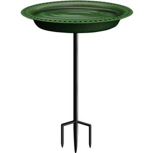 Garbuildman Extra-Large Freestanding Birdbath Bowl, Detachable Decoration Spa with Metal Stake Stand & Birdfeeder for Outdoor Garden, Oval Style, Green (1- gal)