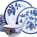 Melamine Dinnerware Set 12-Piece for 4 Dish Set Plates Bowls Unbreakable Dishware for Indoor Outdoor Use Lightweight Durable for Camping Picnics Parties Dark blue