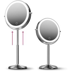 Fancii 9-Inch Lighted Makeup Mirror Height Adjustable with 10X /1X Magnification - Rechargeable, Double Sided LED Vanity Mirror with Light and Stand, 360° Swivel