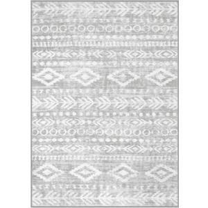 Lahome Boho Moroccan Area Rugs 5x7, Washable Grey Rugs for Bedroom Non-Slip, Low-Pile Soft Tribal Print Living Room Rug, Non-Shed Neutral Geometric Indoor Carpet for Office Playroom Dining Room