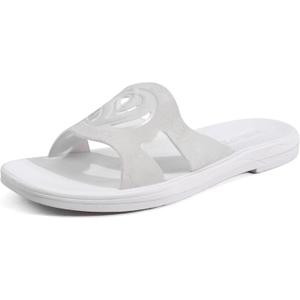 ONCAI Slides for Womens,Flat Dressy Square Toe Summer Beach Sandals for Woman with Comfortable Non-slip Rubber Soles Size 6-11 (All-white, 8.5)