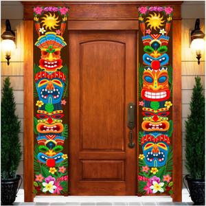 Hawaiian Luau Party Decoration Supplies, Tiki Totem Door Banner Sign for Aloha Hawaii Luau Tropical Moana Birthday Party Decorations, Tiki Decorations Outdoor