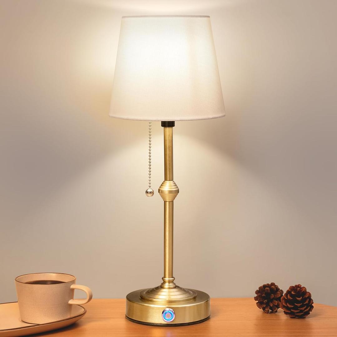 Nurforta Rechargeable Cordless Table Lamp: Battery Powered Lamp,3 Level Brightness - Bedside Night Lamp, Ambient Light for Restaurant, Home, Bedroom, Dining Room, Camping, Cafe(Gold)