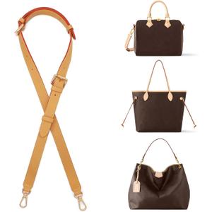Genuine Vachetta Leather Replacement Crossbody Bags Strap Adjustable Shoulder Strap for Louis Vuitton Neverfull Speedy 20 25 30 (Type A-Honey)