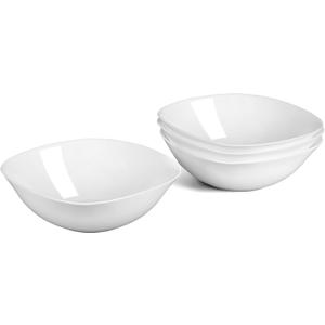 25OZ White Opal Glass Cereal and Soup Bowl Set of 4, Dishwasher & Microwave Safe 7.5 inch Square Bowls for Salad and Rice
