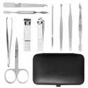 Nail Clippers Set, 10 Piece Manicure Set & Pedicure Kit, Fingernail & Toenail Clipper Cutters, Professional Nail Care Tools with Luxurious Travel Case for Men and Women, Stainless Silver
