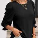 Tankaneo Womens 3/4 Length Sleeve Tops Dressy Casual Blouse Puff Sleeve Cute Trendy T Shirts with Smocked Cuffs (Black)