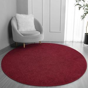 FlyDOIT Round Area Rugs for Bedroom Living Room, 5x5 Rose Red Super Soft Comfy Thickened Memory-Foam Indoor Circle Carpets, Modern Aesthetic Minimalist Carpet for Boys Girls Adults Nursery Home Dcor